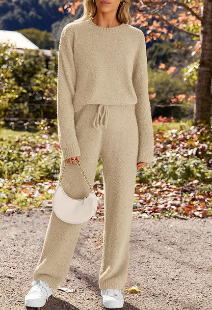 MEROKEETY Womens Fuzzy Fleece Long Sleeve 2 Piece Loungewear Outfits Sweater Pants Pajama Sets