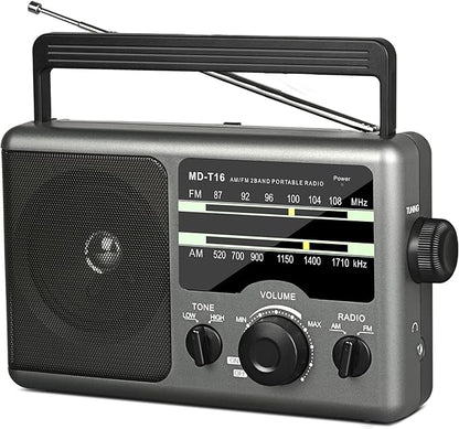 4X Portable AMFM Radio - Battery Operated (4 D Cell Batteries or AC Power) with Big Speaker, Standard Earphone Jack, HighLow Tone Mode, Large Knob