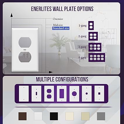Enerlites 8821-W Duplex Receptacle Outlet Wall Plate, Standard Size 1-Gang, Polycarbonate Thermoplastic, White