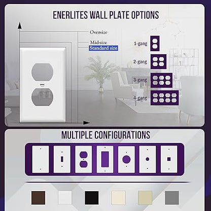 Enerlites 8821-W Duplex Receptacle Outlet Wall Plate, Standard Size 1-Gang, Polycarbonate Thermoplastic, White