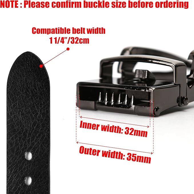 35mm Ratchet Belt Buckle Replacement for 1 1/4 Slide Belt Strap (32mm) – Hebillas para Cinturones de Hombre, Clip-On Push Blade Click Buckle for Men, Automatic Adjustable Accessory Wedding Casual