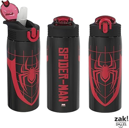 Zak Designs Marvel Spider-Man Water Bottle for Travel and At Home, 19 oz Vacuum Insulated Stainless Steel with Locking Spout Cover, Built-In Carrying Loop, Leak-Proof Design (Miles Morales)