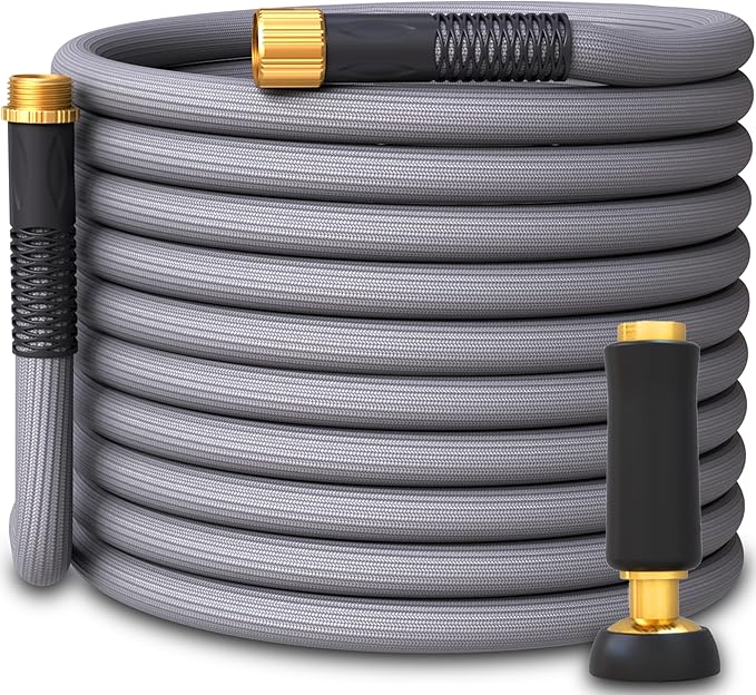 TITAN Garden Hose  Flexible, Lightweight, Kink-Free  Durable Hybrid Water Hose with Heavy Duty Brass Connectors  High-Pressure Jet Nozzle (50FT x 58)