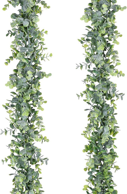 Lvydec 2 Pack Artificial Eucalyptus Garland, Fake Eucalyptus Greenery Garland Wedding Backdrop Arch Wall Decor, 5.5 Feet/Strand Fake Hanging Plant for Table Festival Party Decoration