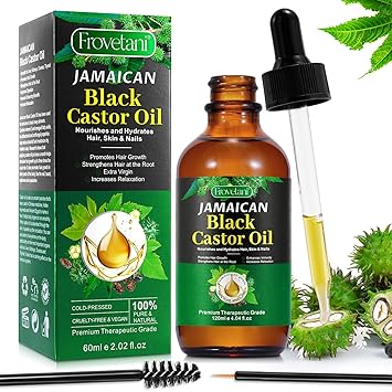 Jamaican Black Castor Oil, Organic Castor Oil for Hair Growth, Cold Press Unrefined, Thicker Eyelashes and Eyebrows, Massage Oil for Aromatherapy 60ML