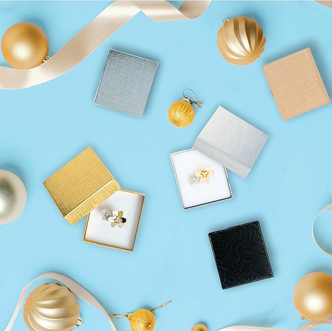 Jewelry Ring Gift Box 50 Pieces, Cardboard Gift Boxes with Flocked Foam Ring Slot, Small Jewelry Boxes for Women, Earrings Packing Box for Christmas, Stores, 2 x 1.75 x 1.12 inch (White Swirl)
