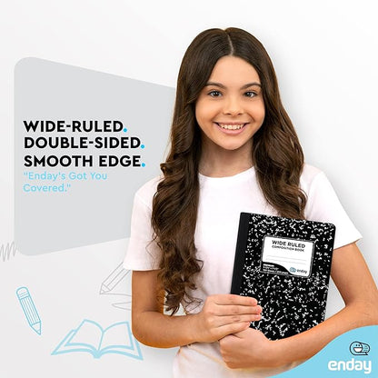 Emraw Marble Composition Notebook Wide Ruled Black and White Composition Books 100 Sheets (2 Pack)