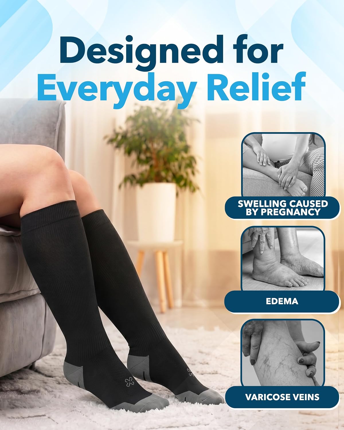 Doctor's Select 2 Pairs Plus Size Compression Socks Wide Calf - Up to 6XL | 20-30 mmHg Compression Socks for Women Wide Calf