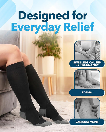 Doctor's Select 2 Pairs Plus Size Compression Socks Wide Calf - Up to 6XL | 20-30 mmHg Compression Socks for Women Wide Calf