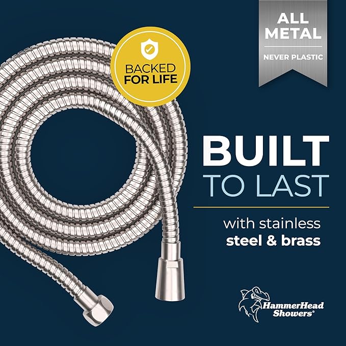 HammerHead Showers All Metal Shower Hose Attachment for Showerhead, Extra-Long 72-Inch Universal Replacement Hose for Hand held Shower, Brushed Nickel