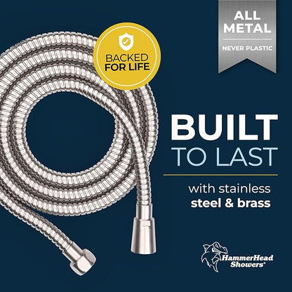 HammerHead Showers All Metal Shower Hose Attachment for Showerhead, Extra-Long 72-Inch Universal Replacement Hose for Hand held Shower, Brushed Nickel