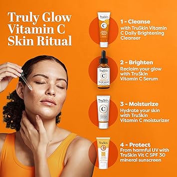 TruSkin Vitamin C Serum For Face  Anti Aging Formula with Vitamin C, Hyaluronic Acid, Vitamin E  Brightening Serum  Improve Appearance of Dark Spots, Tone, Fine Lines  Wrinkles, 1 Fl Oz