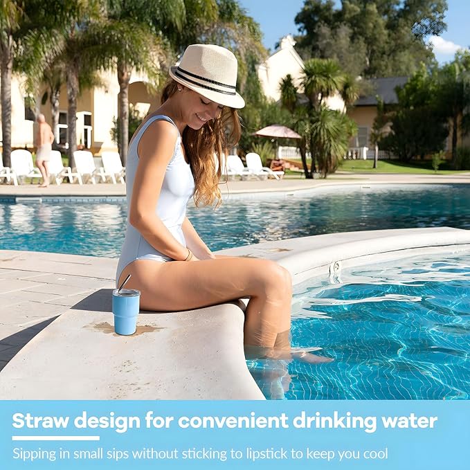Mini Tumbler Shot Glass with Straw and Lid, 7oz Cute Insulated Shot Cups Stainless Steel for Espresso Coffee Spirits, Wedding, Party,Camping,Outdoor,Carnival,Oktoberfest Water Beer Cups (sky blue)