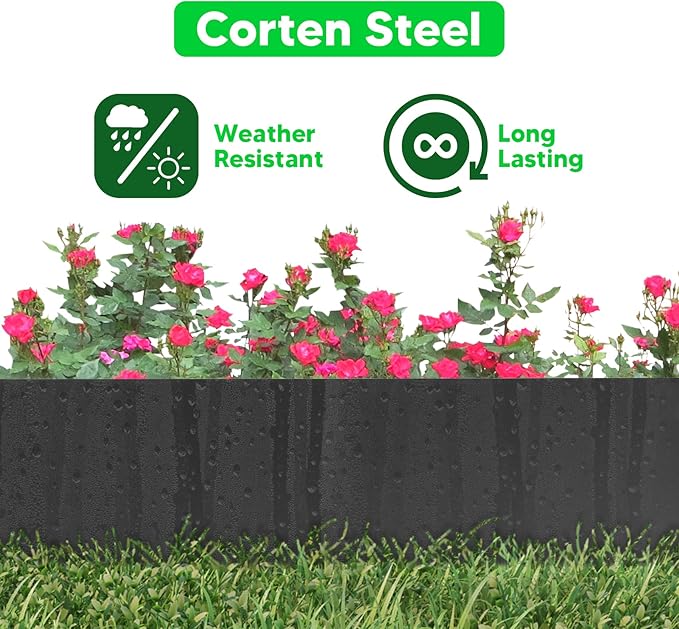 TMEE Landscape Edging Border 46 inch Strips, 6 inch Depth Hammer in Metal Edging for Landscaping with Clips 3 Pack