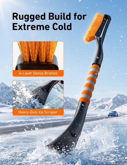 AstroAI 27" Snow Brush and Ice Scrapers for Car Windshield, Detachable Snow Scrapers with Ergonomic Foam Grip for Cars, Trucks, SUVs (Heavy Duty ABS, PVC Brush, Orange)