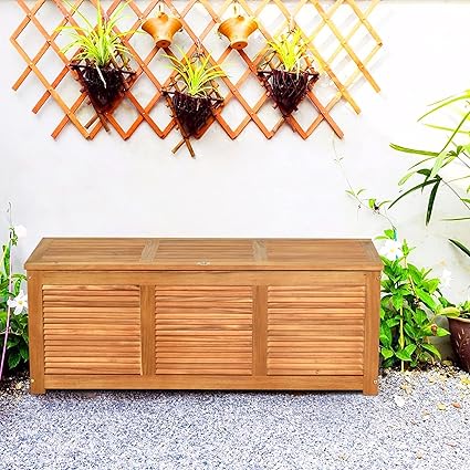 47 Gallon Acacia Wood Deck Box Garden Backyard Storage Bench