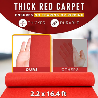 Red Carpet Runner for Party - Thick Durable Felt  Non-Slip Grip Dots  Rug Party Decorations - Wedding Ceremony Aisle Runner, Hollywood Oscars Grammy Event Runway