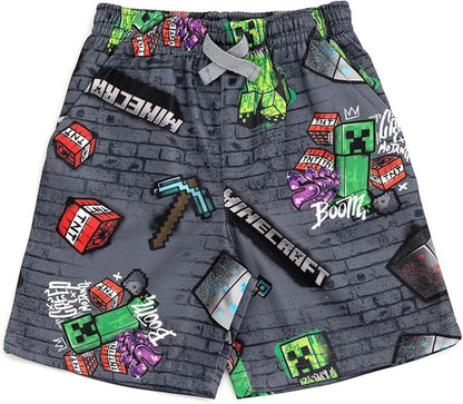 Minecraft Creeper Skeleton Zombie Enderman Graphic T-Shirt and Mesh Shorts Outfit Set Little Kid to Big Kid