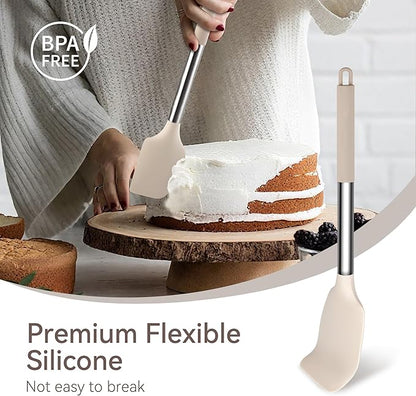 Kitchen Utensils Set, 28 Pcs Silicone Cooking Utensils Set with Holder, Spatula Set, Silicone Whisk, Scissors, Measuring Cups and Spoons Set with Stainless Steel Handle Kitchen Gadgets (Khaki)