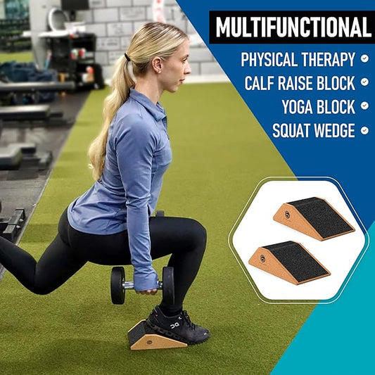 Squat Wedge Block Cork 2 Pack - Non Slip Heel Elevated Squat Wedge and Calf Raise Block - Slant Board for Squats to Avoid Muscle Strain and Optimize Squat Form