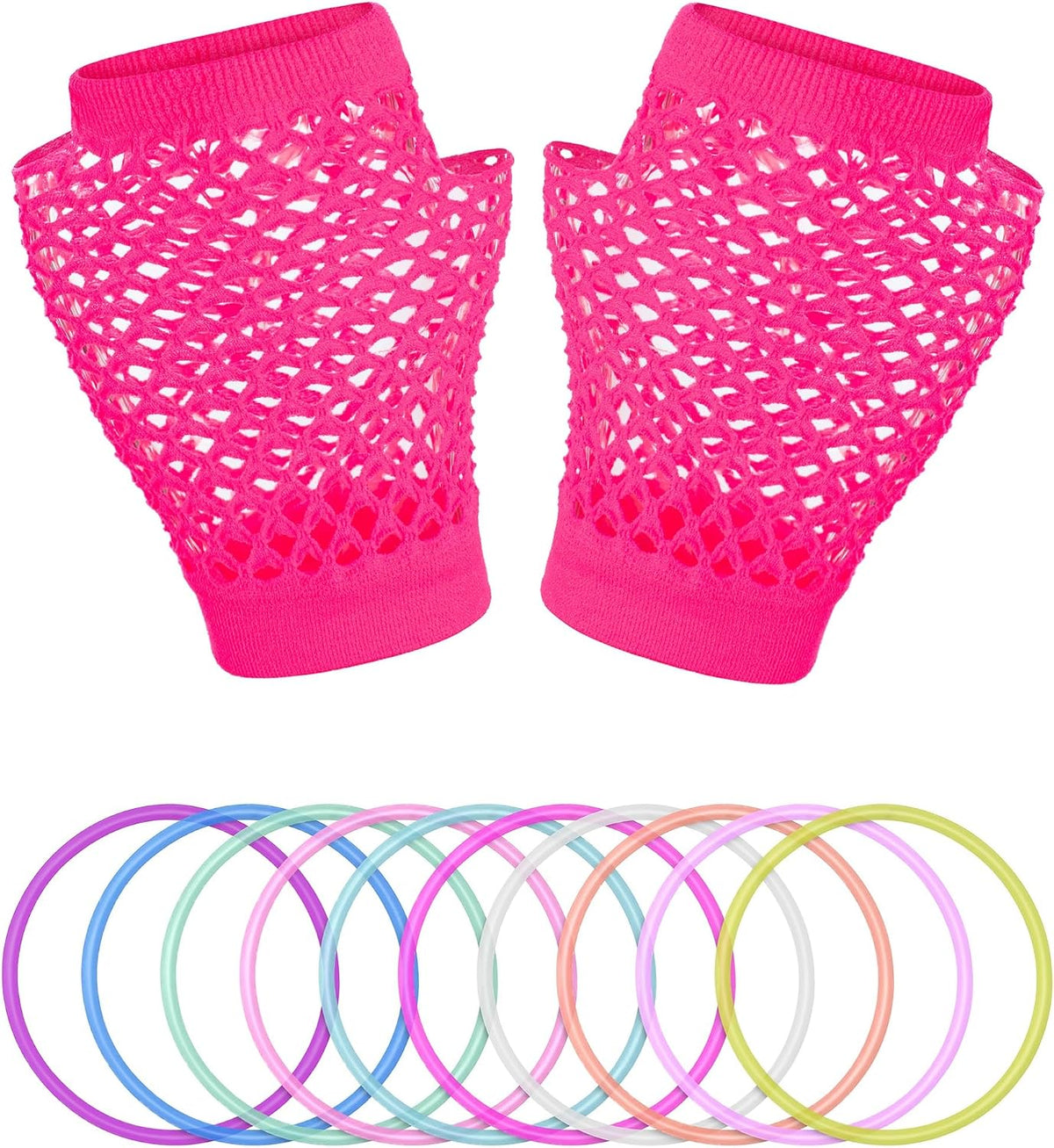 80S Fancy Dress Costume Accessories Headband, Fishnet, Gloves, Necklace, Bracelet, Leg Warmers Party Outfit Set (Does Not Include Earings))