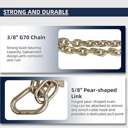 38" x 2' G70 Tow Chain V- Bridle with 15" Long Shank J Hooks and Grab Hooks, Flatbed Truck Trailer Safety Tow Chain, 7,800 lbs Safe Working Load