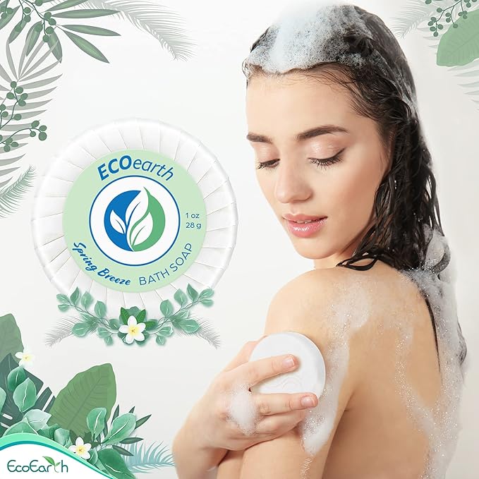 EcoEarth Round Soap Bars, 2in1 Shampoo  Conditioner 2-Piece Set (Spring Breeze, 1 oz each, 100 pc), Delight Your Guests with Revitalizing  Refreshing Hotel Toiletries  Hotel Amenities