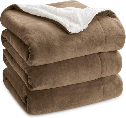 Bedsure Sherpa Fleece Blankets Queen Size for Bed - Thick and Warm, Soft Fuzzy Plush Queen Blanket for Winter, Camel, 90x90 Inches