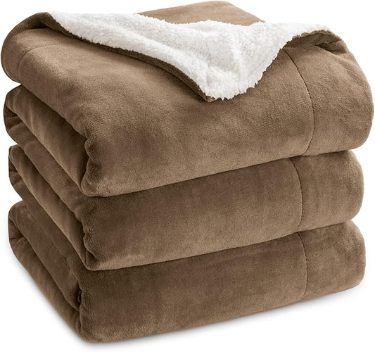 Bedsure Sherpa Fleece Blankets Queen Size for Bed - Thick and Warm, Soft Fuzzy Plush Queen Blanket for Winter, Camel, 90x90 Inches