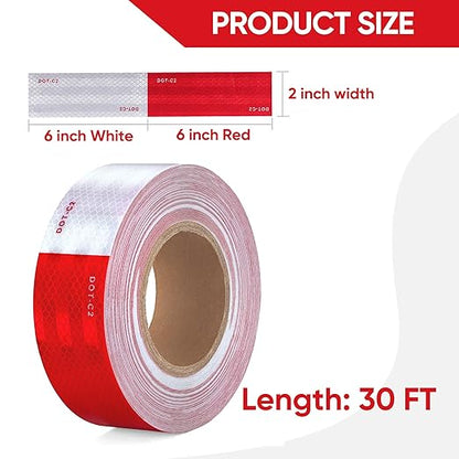 UIOCSSC DOT-C2 Reflective Tape 2 Inch x 30 Feet Red White Conspicuity Safety Reflective Tape Outdoor Waterproof for Vehicles Trailers Boats Signs