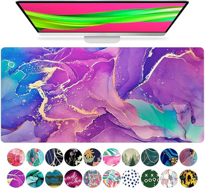French KOKO Large Mouse Pad Desk Mat Protector Keyboard Pad Desktop Office School Essentials Decor Big Extended Laptop Computer Accessories Pretty Mousepad Women Girls Marble Purple XL 36" x 16.5"