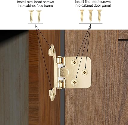4 Pack (2 Pair) Gold (Brass) Self Closing Cabinet Hinges for Kitchen Cabinet Door, 12" Overlay (Variable) Semi Concealed Kitchen Cabinet Hinges