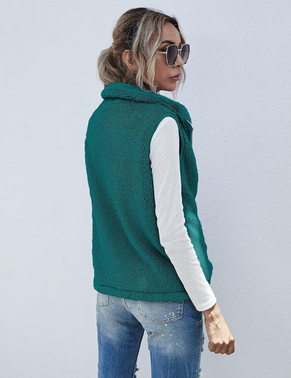 LOMON Womens Fuzzy Sherpa Fleece Jacket Lightweight Vest Cozy Sleeveless Cardigan Zipper Waistcoat Outerwear with Pocket