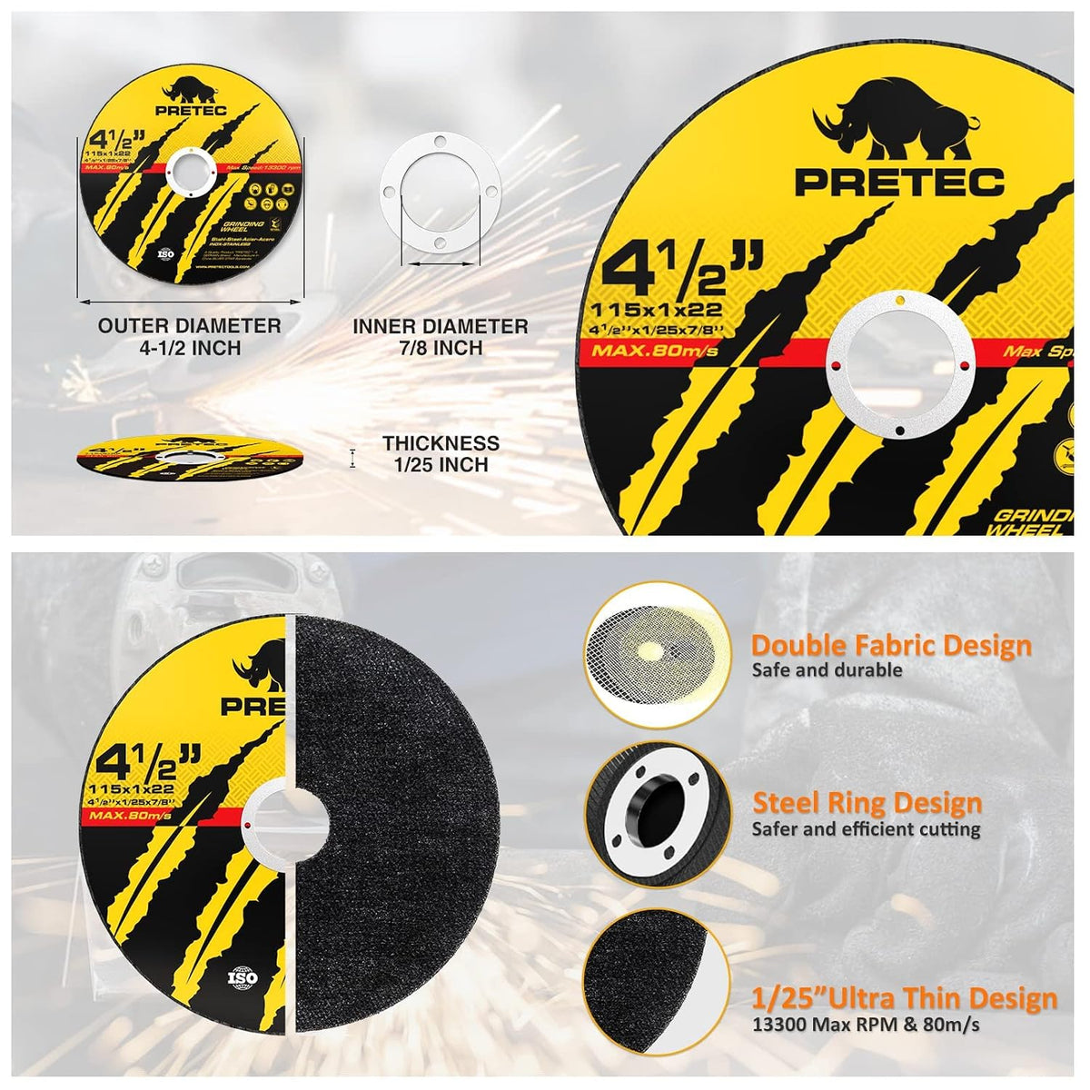 Cut Off Wheels 4-1/2", 20 Pack Metal Cutting Wheel,Thin 4.5” Metal & Stainless Steel Fast Cutting Discs for Angle Grinder - 7/8" Arbor Hole