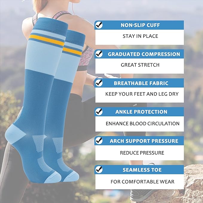 fenglaoda Compression Socks Women Men 3 Pairs Cute Knee High Stockings for Pregnant Women Nurses Flight Athletic