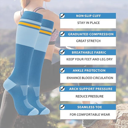 fenglaoda Compression Socks Women Men 3 Pairs Cute Knee High Stockings for Pregnant Women Nurses Flight Athletic