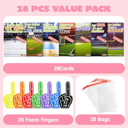 JOYIN 28 Pcs Valentines Day Foam Fingers with Cards for Kids, Valentine’s Greeting Cards, Classroom Exchange Gift for Kids, Holiday Reward Prizes and Party Favor ( box damaged)