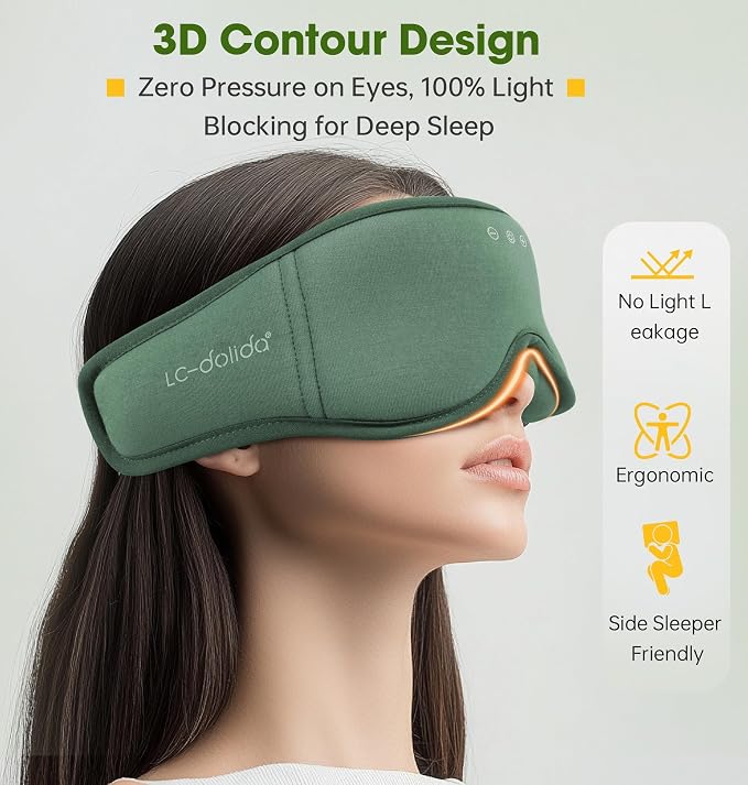 BambooCotton 3D Bluetooth Sleep Mask, LC-dolida 2025 New Sleep Headphones, Wireless Comfort, Sustainable Luxury for Better Sleep (Dark Blue)