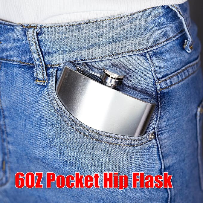 Hillside-Kit Hip Flask Pocket Alcohol Dranking Flask 6 OZ Stainless Steel Leak proof with Funnel Flask set (Silver)