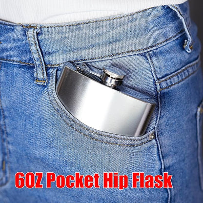 Hillside-Kit Hip Flask Pocket Alcohol Dranking Flask 6 OZ Stainless Steel Leak proof with Funnel Flask set (Silver)