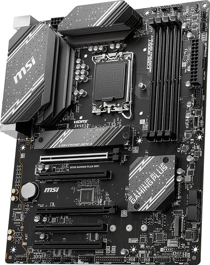 MSI B760 Gaming Plus WiFi Gaming Motherboard (Supports 12th13th14th Gen Intel Processors, LGA 1700, DDR5, PCIe 4.0, M.2, 2.5Gbps LAN, USB 3.2 Gen2, HDMIDP, Wi-Fi 6E, Bluetooth 5.3, ATX)