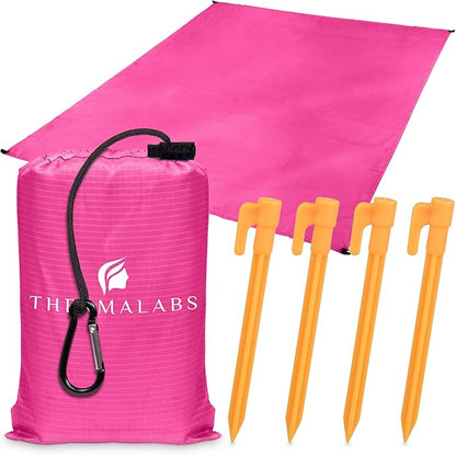 Sandless Beach Mat, Ground Blanket for the Park, Folds to Pocket Size: Take It Anywhere! Anti-Sand Waterproof Parachute Sheet for Concerts, Picnics and Festivals. Ultra Lightweight Tarp (Pink)