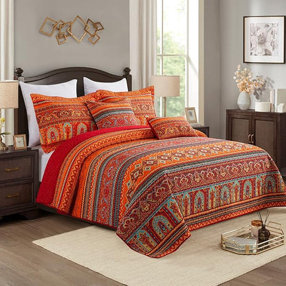 TWINRUN Cotton King Quilt Bedding Set, Reversible Lightweight King Bedspread, Farmhouse King Size Quilt Bedding Sets King Quilt Suitable for All Season (3 Piece)