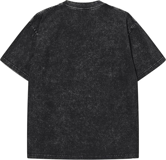 Mens Washed Vintage T-Shirt Summer Casual T Shirts Thick Short Sleeve Loose Crew Neck Cotton Tops