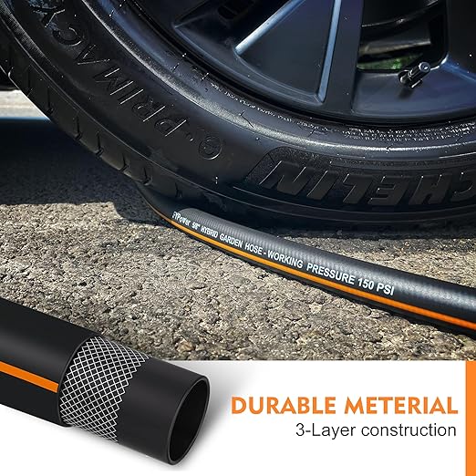 Lead-In Short Garden Hose 3ft x 5/8", Heavy Duty, Flexible, Lightweight, Kink Resistant Water Hose with Swivel Grip Handle, Male to Female Crush Resistant Aluminum Fittings