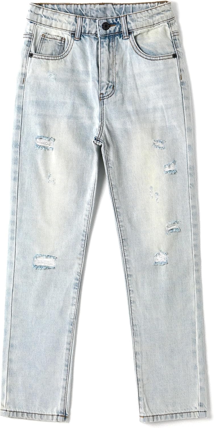 KIDSCOOL SPACE Girls Slim Jeans,Elastic Band Inside Ripped Fashion Soft Denim Pants