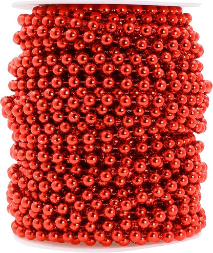 Mandala Crafts Faux Red Pearl Beads Roll - 6mm Fake Pearls Chain Spool - 27 Yds Strand of Pearls String of Pearls Garlands for Christmas Tree Wedding Party Decoration