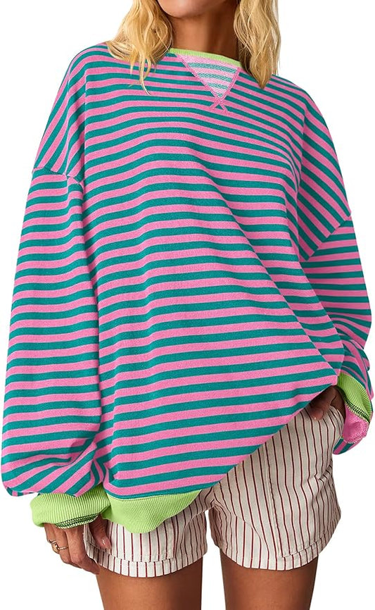 ANRABESS Women Striped Oversized Sweatshirt Crewneck Long Sleeve Shirts Hoodies 2025 Summer Fashion Pullover Top Y2K Outfits