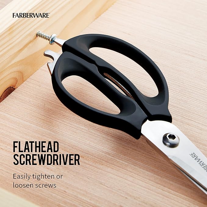 Farberware 4 in 1 Multipurpose Stainless Steel Kitchen Scissors with Blade Cover, Black
