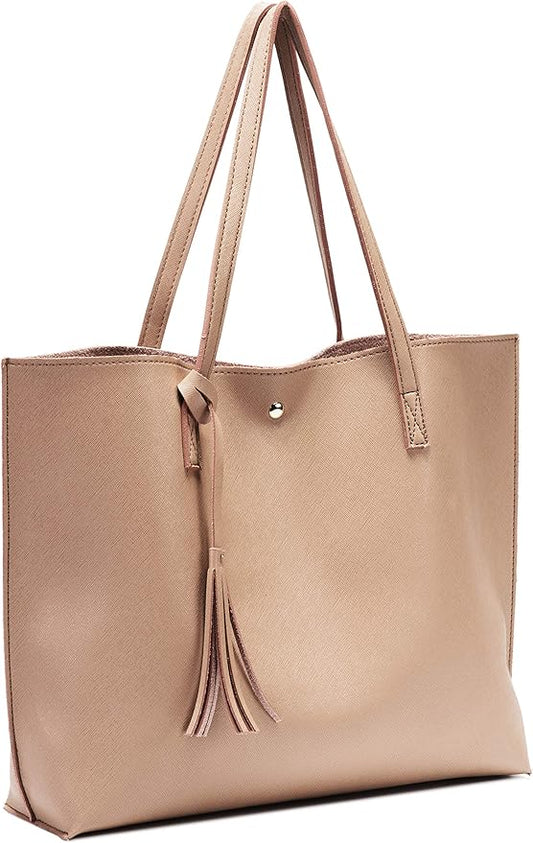 Women Tote Bags Top Handle Satchel Handbags PU Faux Leather Tote Bag with Tassel Shoulder Purse